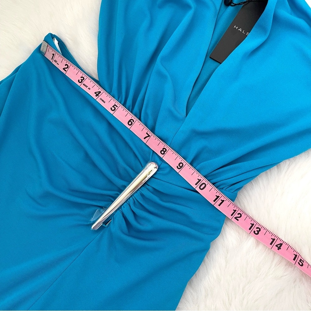 NWT Halston Ivanna Grecian Matte Jersey Aqua Turquoise Blue Formal Gown Dress - Picture 10 of 16